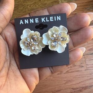 Anne Klein White and Gold Floral Earrings